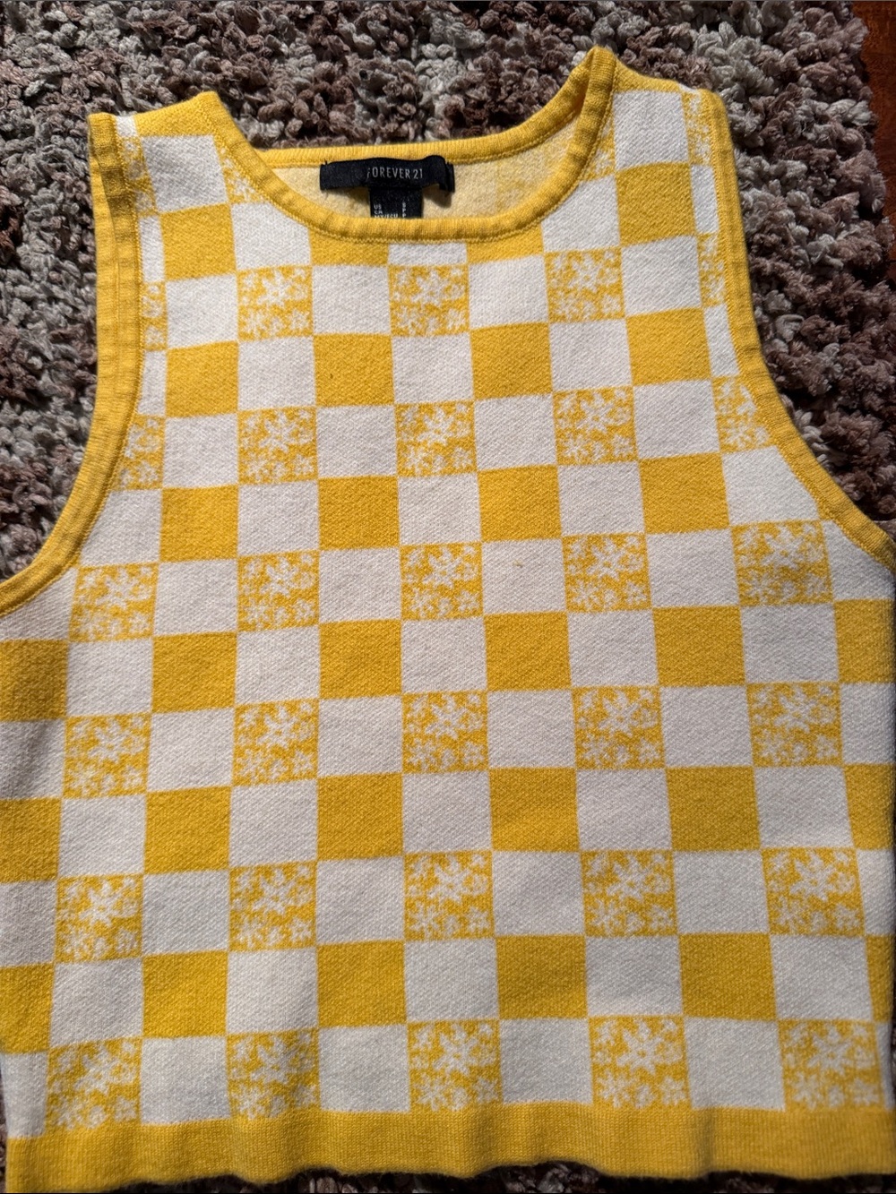 Forever 21 Kids Yellow & White Checker Crop Tank